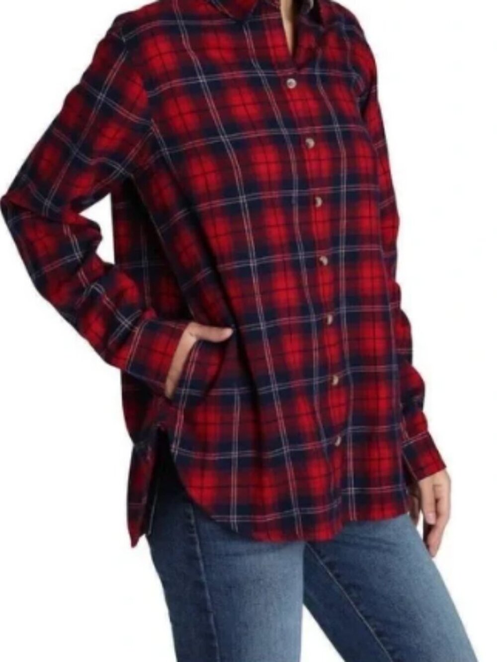 JACHS Girlfriend Size XL Red Blue Plaid Button Flannel Shirt Pockets